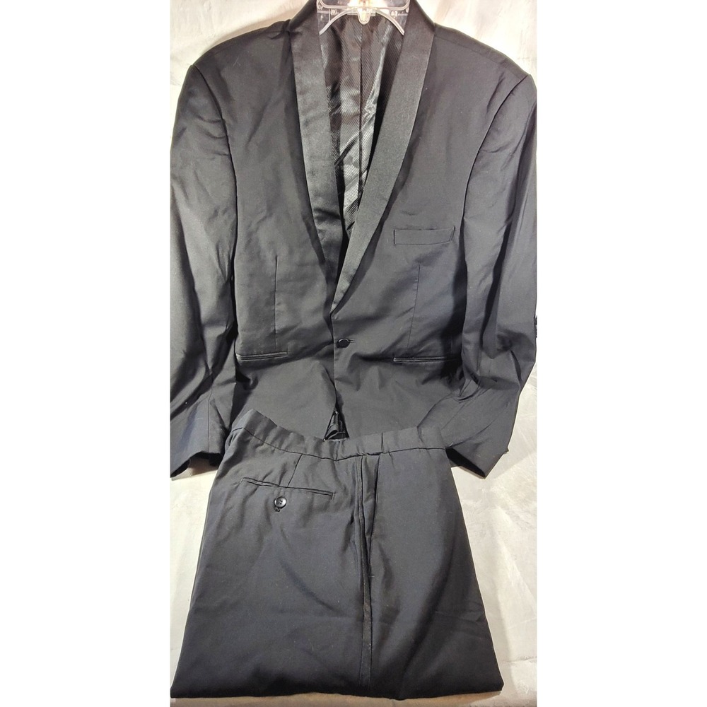 Seven/26 Men's Super 140's Merino Wool Satin Stripe Tuxedo Set - Black 42R 36W